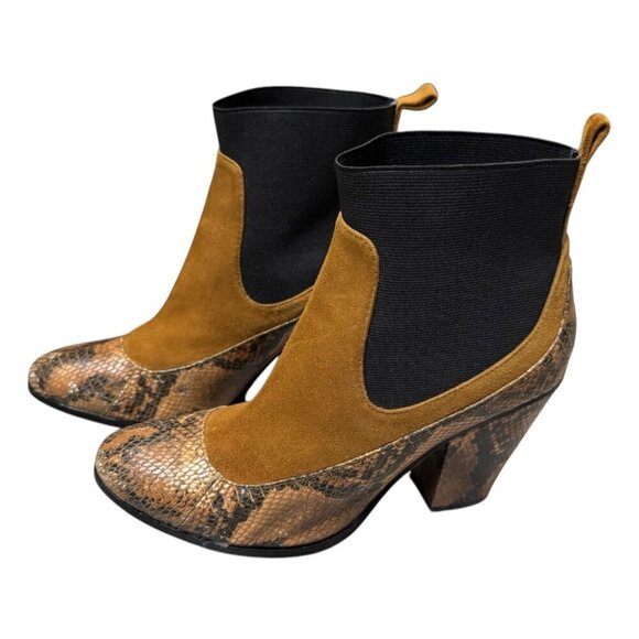 DEE OCLEPPO DEESIGNS LEATHER Luxury Designer Snake Skin Heels Boots Womens 7.5 - Picture 1 of 7